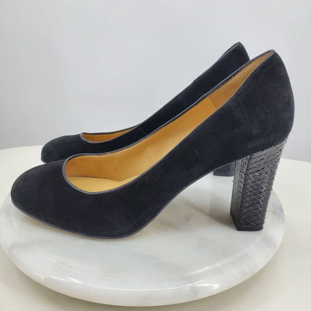 Talbots Women's Black Suede Round‎ Toe Faux Snake Skin High Heel Pump Shoes 9.5